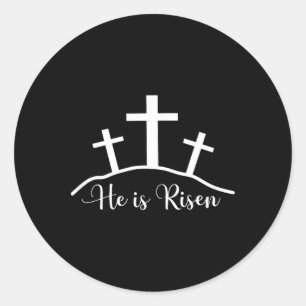 Sticker Rond Il Est Ressuscité Croix Jésus Religieux Pâques Jou