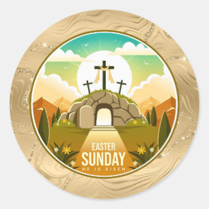 Sticker Rond Il est ressuscité et célébration du dimanche de la