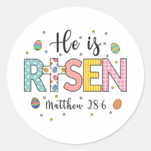 Sticker Rond Il est ressuscité Jésus chrétien Joyeux Pâques
