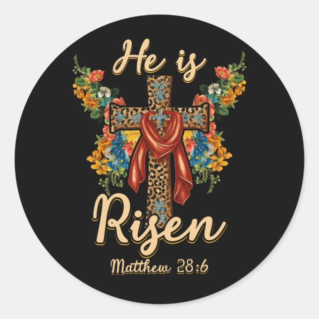 Sticker Rond Il est ressuscité Jésus chrétien Joyeux Pâques Flo (Devant)