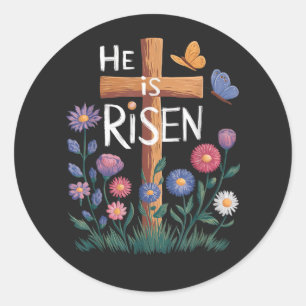 Sticker Rond Il est ressuscité Jésus Floral chrétien Pâques