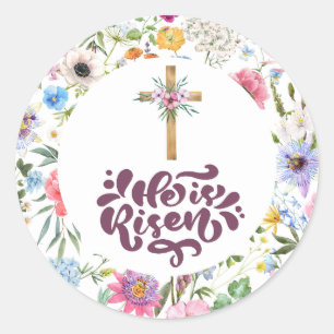 Sticker Rond Il est ressuscité   Pâques florales   Religieux