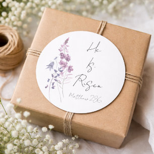 Sticker Rond Il est ressuscité Purple Floral Script Religieux P