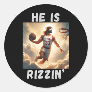 Sticker Rond Il Est Rizzin Drôle Jésus Jouant Bysketbyll