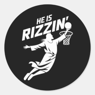 Sticker Rond Il Est Rizzin Funny Jesus Bysketbyll Mème Retro Ea