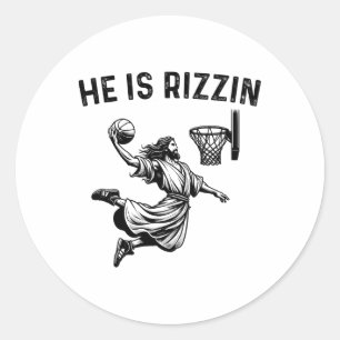 Sticker Rond Il Est Rizzin Jésus Basketball chrétien Religieux