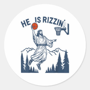 Sticker Rond Il Est Rizzin Pâques Funny Basketball Christian Re