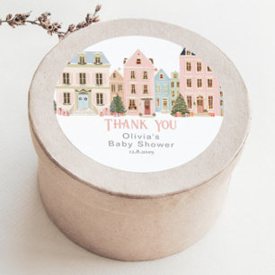 Sticker Rond Il faut un village Hiver Rose Neige Merci