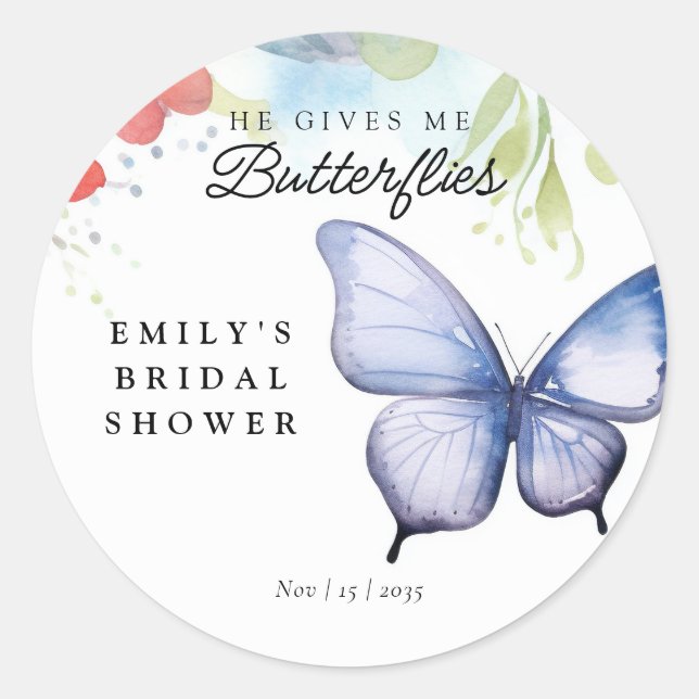 Sticker Rond Il Me Donne Des Papillons Fête De Mariage (Devant)