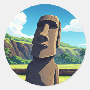 Sticker Rond Île de Pâques Chili Moai Voyage