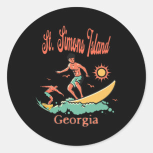 Sticker Rond Île de St. Simons Géorgie Ga Surfeur Surfant Pêche
