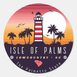 Sticker Rond Ile des Palms phare SC Retro Sunset Souvenirs