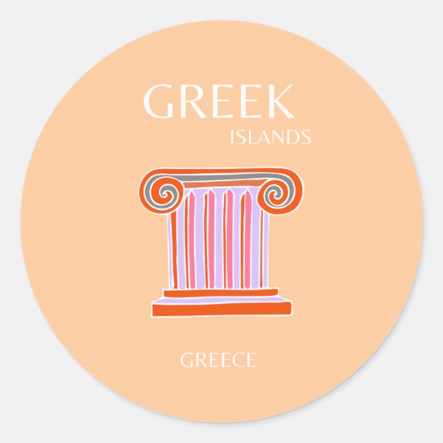 Sticker Rond Îles grecques, Grèce, Art Voyage, Orange (Devant)