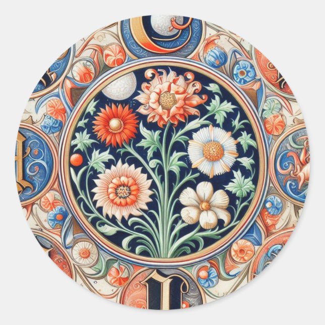 Sticker Rond Illumination médiévale (Devant)