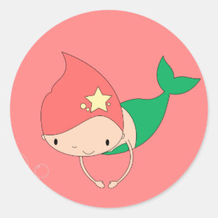 Sticker Rond illusima Coton bonbon sirène rose