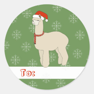 Sticker Rond illusima Llama Flocons de Neige de Noël Vert