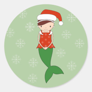 Sticker Rond illusima Sirène Noël Flocons de Neige Vert