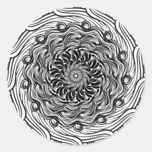 Sticker Rond Illusion optique de griffonnage fleuri de zen