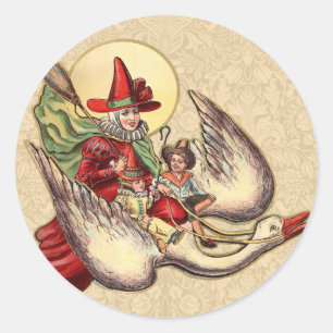 Sticker Rond Illustration Antique de l'Enfant de Mère l'Oie