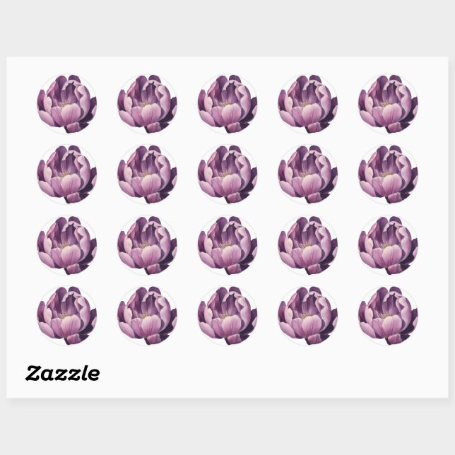 Sticker Rond Illustration aquarelle de tulipe pourpre (Feuille)
