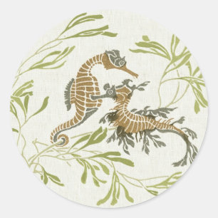 Sticker Rond Illustration Art Nouveau Seahorse - Art modifié