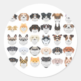Sticker Rond Illustration Chiens avec appareil respiratoire