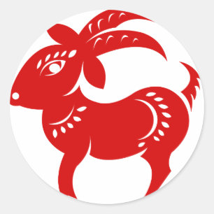 STICKER ROND ILLUSTRATION CHINOISE DE PAPERCUT DE CHÈVRE ZODIAC