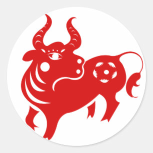 STICKER ROND ILLUSTRATION CHINOISE DE PAPERCUT ZODIAC OX