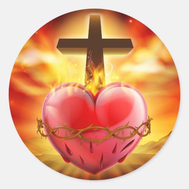 Sticker Rond Illustration chrétienne du coeur sacré (Devant)