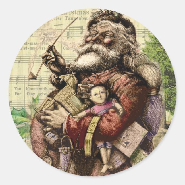 Sticker Rond Illustration classique de l'arbre du Père Noël joy (Devant)