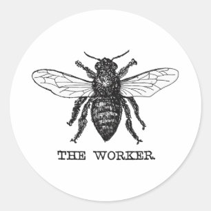 Sticker Rond Illustration d'abeille ouvrière vintage