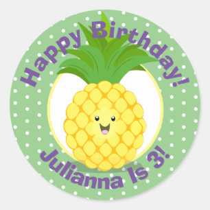 Sticker Rond Illustration d'ananas Cute kawaii