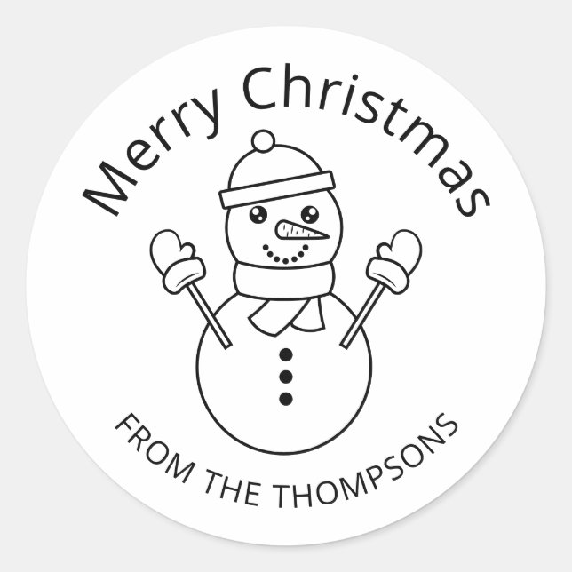 Sticker Rond Illustration D'Art De Ligne Snowman Avec Texte Per (Devant)
