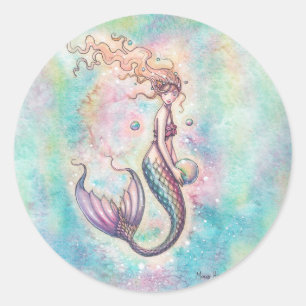 Sticker Rond Illustration d'art fantastique de sirène arc-en-ci