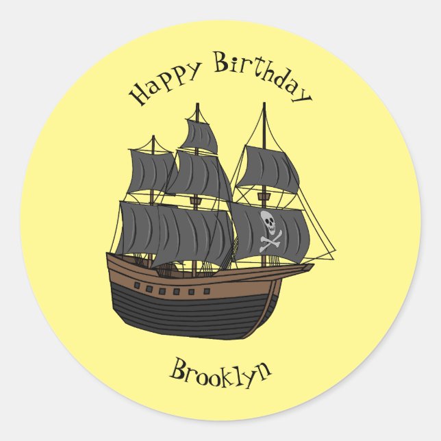 Sticker Rond Illustration de bateau pirate (Devant)