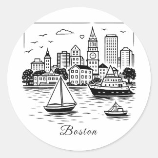Sticker Rond Illustration de Boston en ligne noire