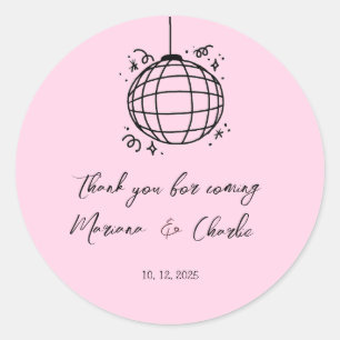 Sticker Rond Illustration de boule disco rétro rose dessinée à
