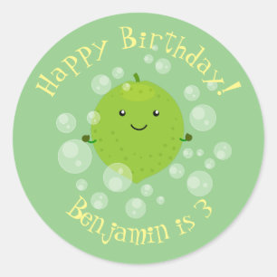 Sticker Rond Illustration de bulles de chaux vert mou