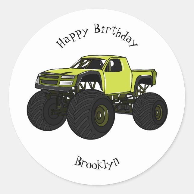 Sticker Rond Illustration de camion monstre (Devant)