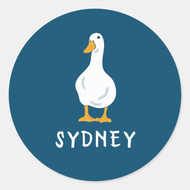 Sticker Rond Illustration de canard blanc personnalisée bleu ma (Devant)