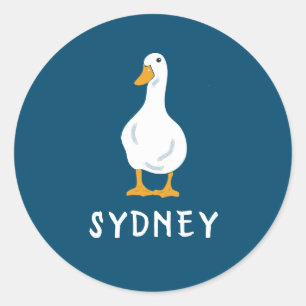 Sticker Rond Illustration de canard blanc personnalisée bleu ma