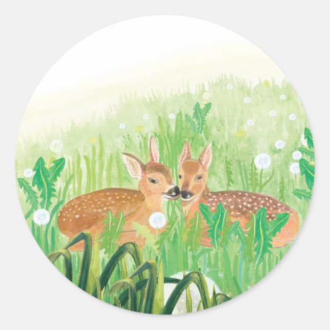 Sticker Rond Illustration de cerfs nouveau-nés dans les hautes  (Devant)