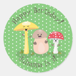 Sticker Rond Illustration de champignons de champignons joyeux 