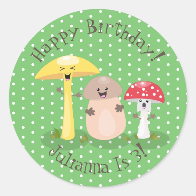 Sticker Rond Illustration de champignons de champignons joyeux  (Devant)