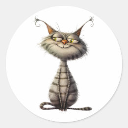Sticker Rond Illustration de chat Gris Gris Whimsical