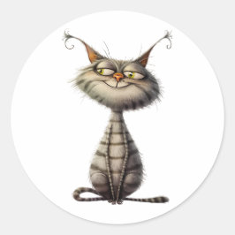 Sticker Rond Illustration de chat Gris Gris Whimsical