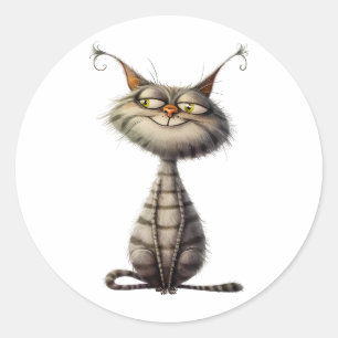 Sticker Rond Illustration de chat Gris Gris Whimsical