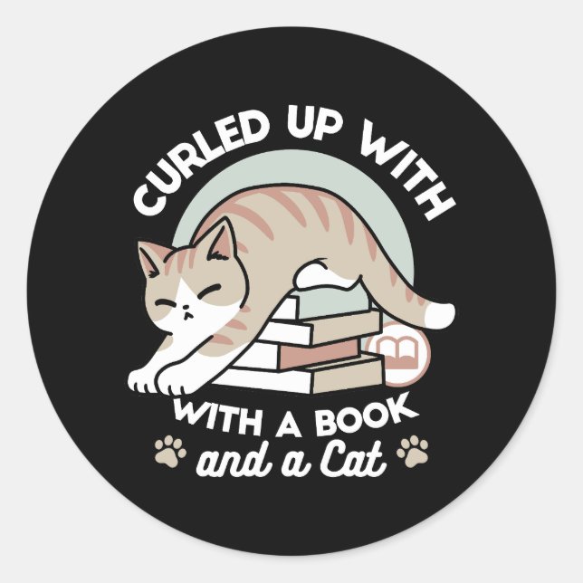 Sticker Rond Illustration de chat Lover - Curled Up & Cosy (Devant)