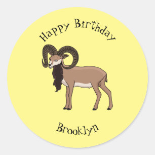 Sticker Rond Illustration de chèvre de Mouflon