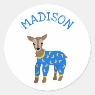 Sticker Rond Illustration de chèvre en pyjama personnalisée